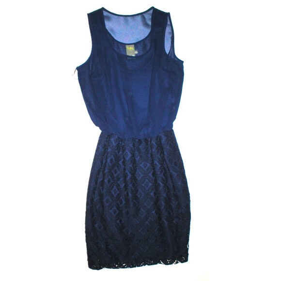 New Womens NWT Taylor Dress 4 Blouson Navy Blue Dark Lace Chiffon Office Date - Picture 1 of 4